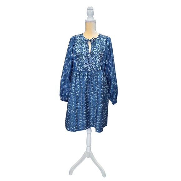 Faherty Solstice Long Sleeve Cotton & Silk Minidress Size Medium Blue New NWT - Picture 4 of 9